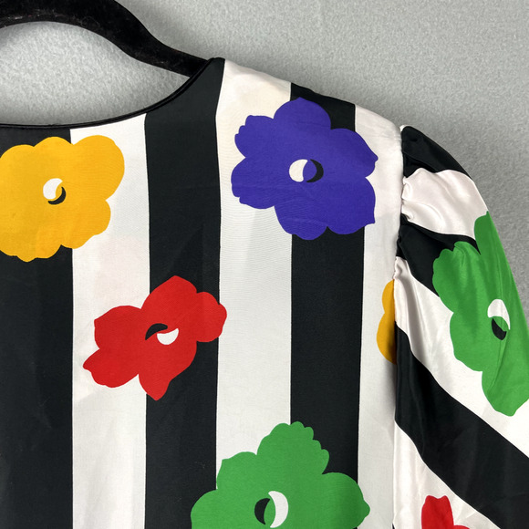 Vintage David Brown Saks Fifth Ave House Dress Womens Large Floral Stripe Artsy - Picture 15 of 16